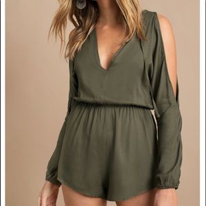 Cold shoulder romper- olive green